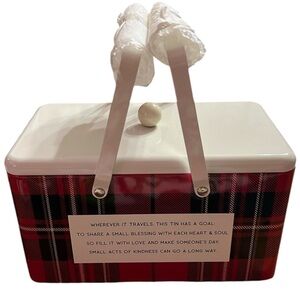 NWT Hallmark The Giving Tin Share The Good Pass It Along Red Plaid with Handles